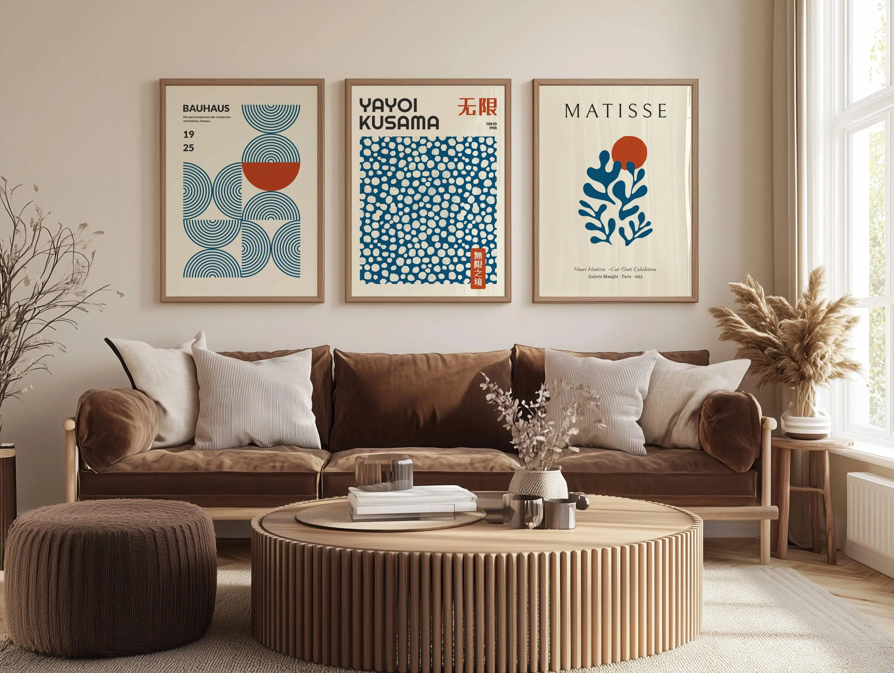 [Unframed] Henri Matisse Yayoi Kusama Bauhaus Set of 3 Prints Famous artists Gallery Wall blue wall art Unique home decor