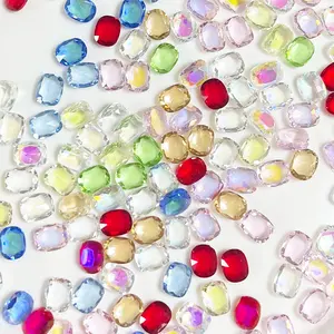 【NO Hole NOT Bead】8x10mm Rectangle Pillow Transparent Glass Crystal Glitter Rhinestones Strass Diamonds Nail Art Accessories DIY Decorations Jewelry Making Gems Slim Filling