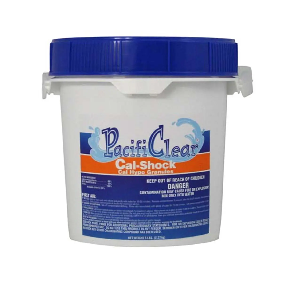Water Techniques Cal-Shock Pool Treatment, 5 lbs Pail - 65% Available Chlorine, Sanitizes Feeding Areas, Controls Slime Growth, Prevents Algae & Bacteria for Pools, Aquaculture Use, Foods