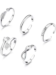 5PCS Open Rings Set Statement Multi Fashion Ring for Women Teen Girls Simple Band Leaf Embrace Infinity Smile Stackable Stacking Thumb Vsco Finger Rings Adjustable Dainty Stacking Rings