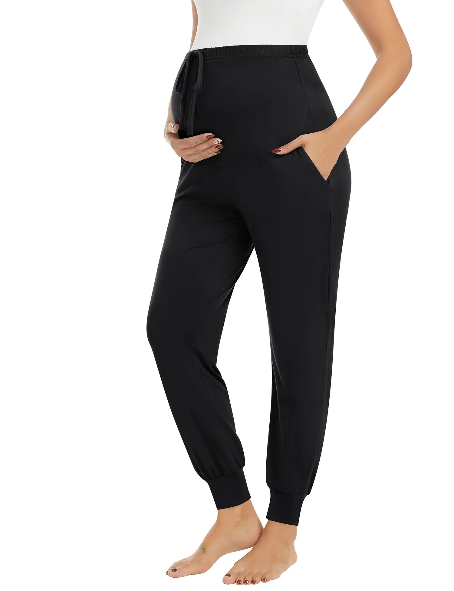 SWOMOG Women's Maternity Pants, Stretchy Rayon Lounge Sweatpants with Pockets to Dress the Bump, for Sleep & Postpartum Workout, Fit Mom, Mom Style, Baby Bump, Fitted, Pregnancy Ootd, Warmth And Gentle Support, Below The Ankle, Casual, Loungewear, Bump Fr