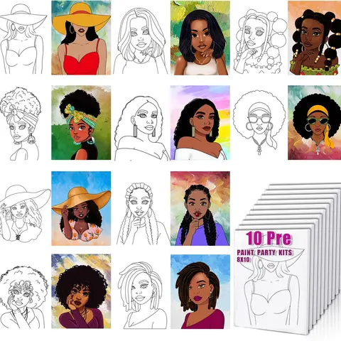 HAGUDAMU Pre-Drawn Pre-Stenciled Cute Colorful Cartoon Character Painting Kit (10-Pack, 8x10 in, Unframed) - Art Drawing Supplies for Adults, Friends & Family Members, Office Art Craft Use (As Picture)