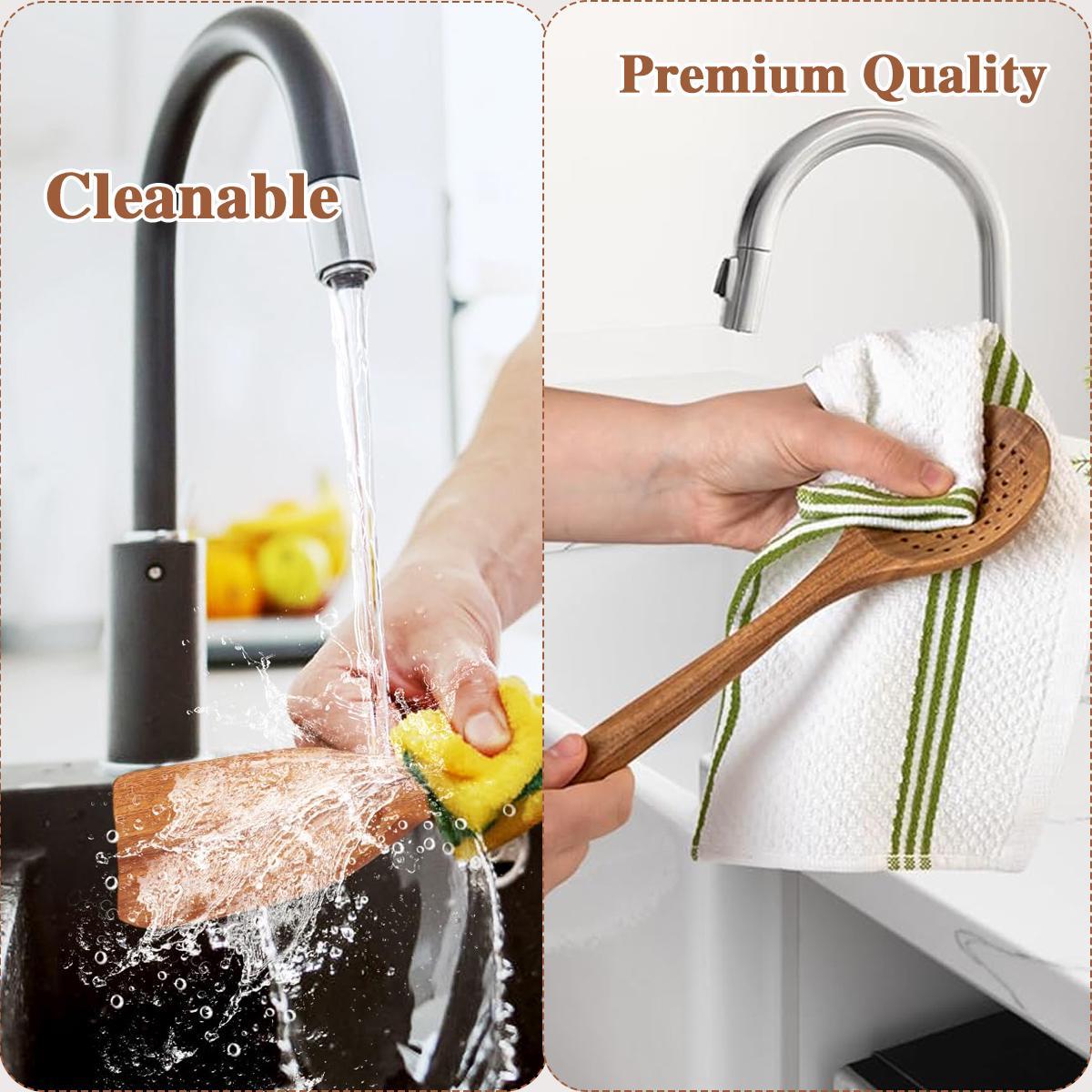 5PCS Wooden Kitchen Utensils Kit Ergonomic Handles Natural Wooden Spoons Spurtle Ladle and Wok Spatulas Cookware Accessories