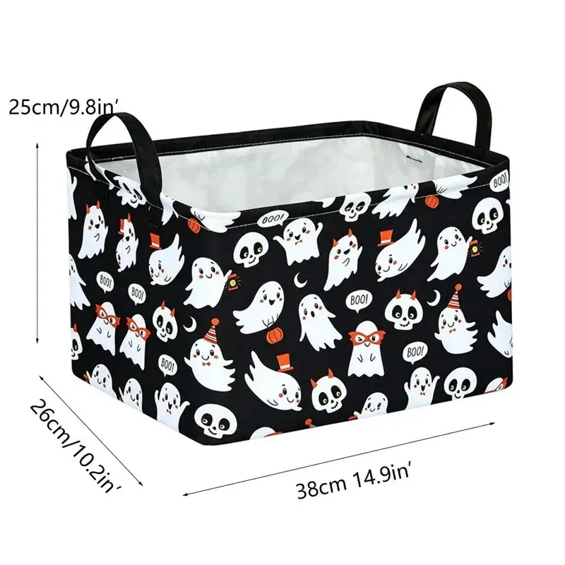 Large-capacity Halloween storage basket, clothing box, rectangular Halloween snack basket, portable and foldable Halloween basket