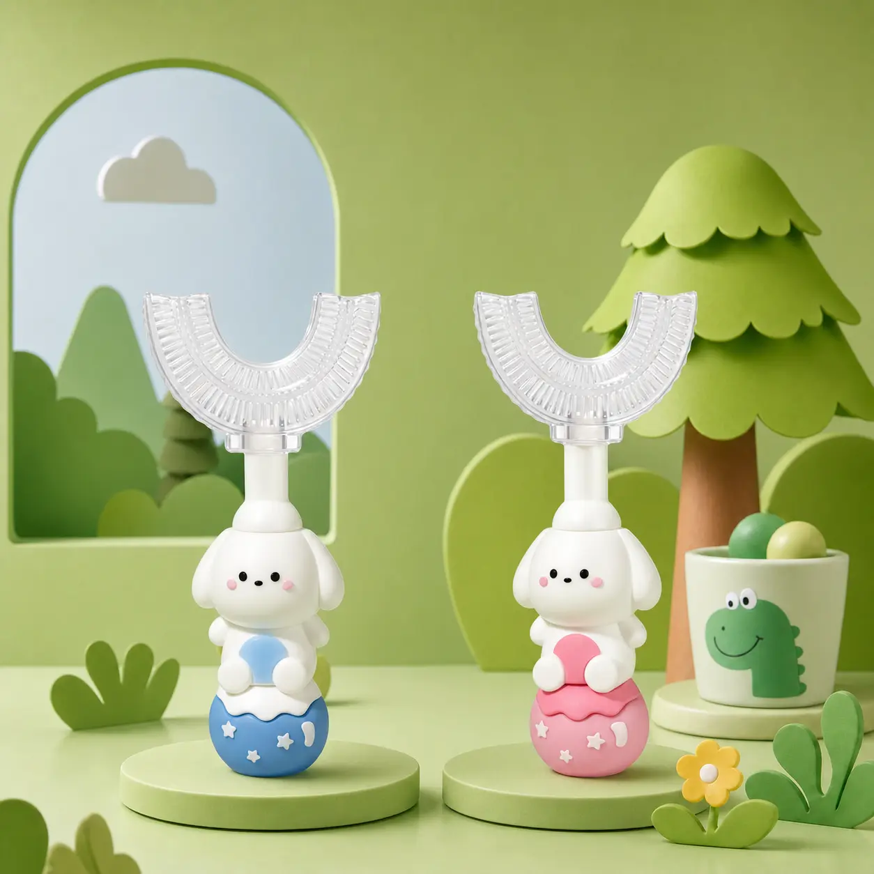 U-Shaped Toddler Toothbrush with Cute Dog Design, Soft Food Grade Silicone for Gentle 360° Teeth Cleaning on Sensitive Gums, Unscented & Travel-Friendly Training Brush, U Shaped Toothbrush, Gentle Cleaning, Safe Materials, U-Shaped Head