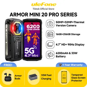 Ulefone Armor Mini 20/20T/20T Pro 5G Rugged Phone, Thermal Imaging 50MP Main Camera, 16GB+256GB MTK Dimensity 6300, 6200mAh(33W), 4.7" HD+ Corning Gorilla Screen, Waterproof, Versatile LED Light, Android 15,Compatible with T-mobile