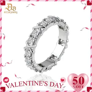 Delazzad 14K Gold-Plated Cross Eternity Ring VVS Synthetic Moissanite Ring Band S925 Christmas Gift For Wedding Anniversary