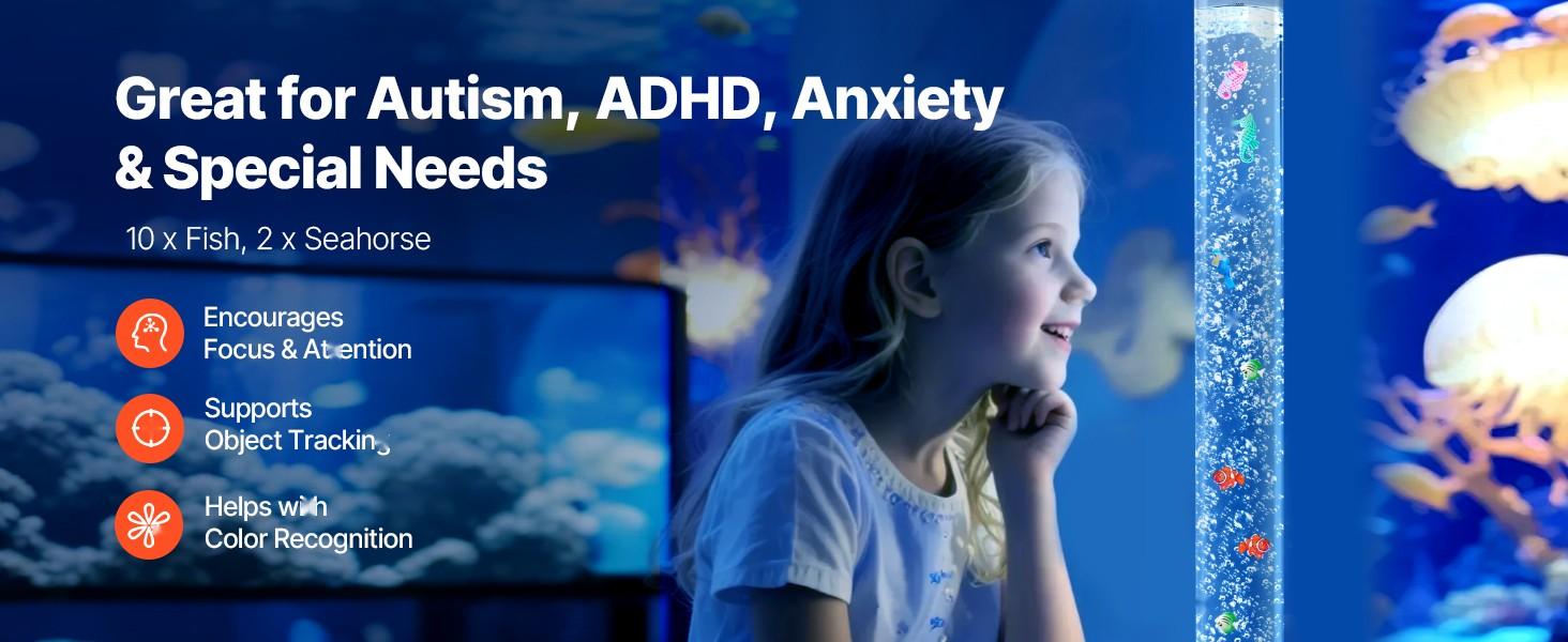 Bubble Tube Lamp 16-Color 5 Foot Sensory Aquarium Lamp For Relaxation Calming Mood Lighting LED Water Feature With Soothing Bubble Tubes For Visual Stimulation In Sensory Rooms Home Decor Nursery And Therapy