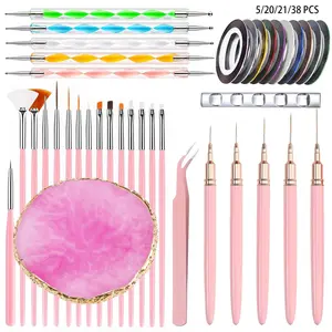 🎨 5/20/21/38-Piece Manicure Nail Art Brush Tool Set, Includes Nail Brushes/Palette/Dotting Pens/Liner Brushes/Brush Holders/Tweezers/Nail Art Decorative Strips, Suitable for Nail Beginners and Professional Nail Technicians, Nail Care