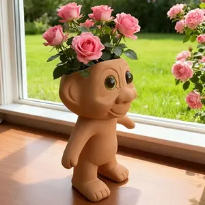 Creative alien flower pot office desktop ornament, cute big-eyed desktop flower pot for outdoor garden decoration, flower pot only