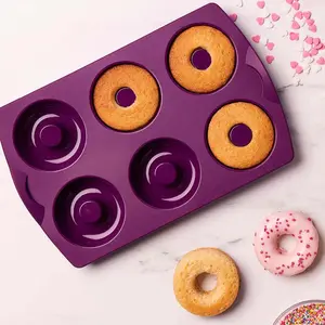 Silicone Donut Tray Mold - Purple Cabbage Color - High Purity Platinum Silicone - BPA-Free - Oven Safe - Microwave Safe - Dishwasher Safe - 90 mL Capacity - 4 Cavity - Unique & Beautiful Rings for Cakes & Desserts
