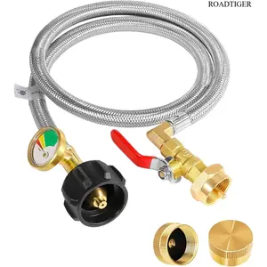 Propane Tank Adapter for 1 lb. Tanks,Upgrade 3 FT/36inch Propane Tank Refill Adapter Stainless Steel Hose with Gauge and ON-Off Control Valve, Fits QCC1 / Type 1 Propane Tank, 2 Caps Included outdoorfun