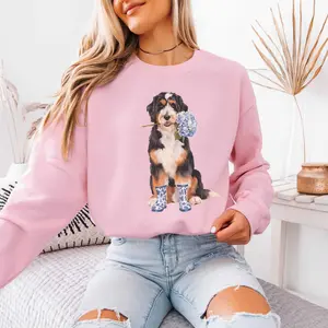 Floral Bernedoodle T-Shirt / Sweatshirt / Hoodie, Bernedoodle Toile , Bernedoodle Lover Gift, Coquette Bernedoodle Teacher Crewneck, Dog Mom Mothers Day Cotton Fabric