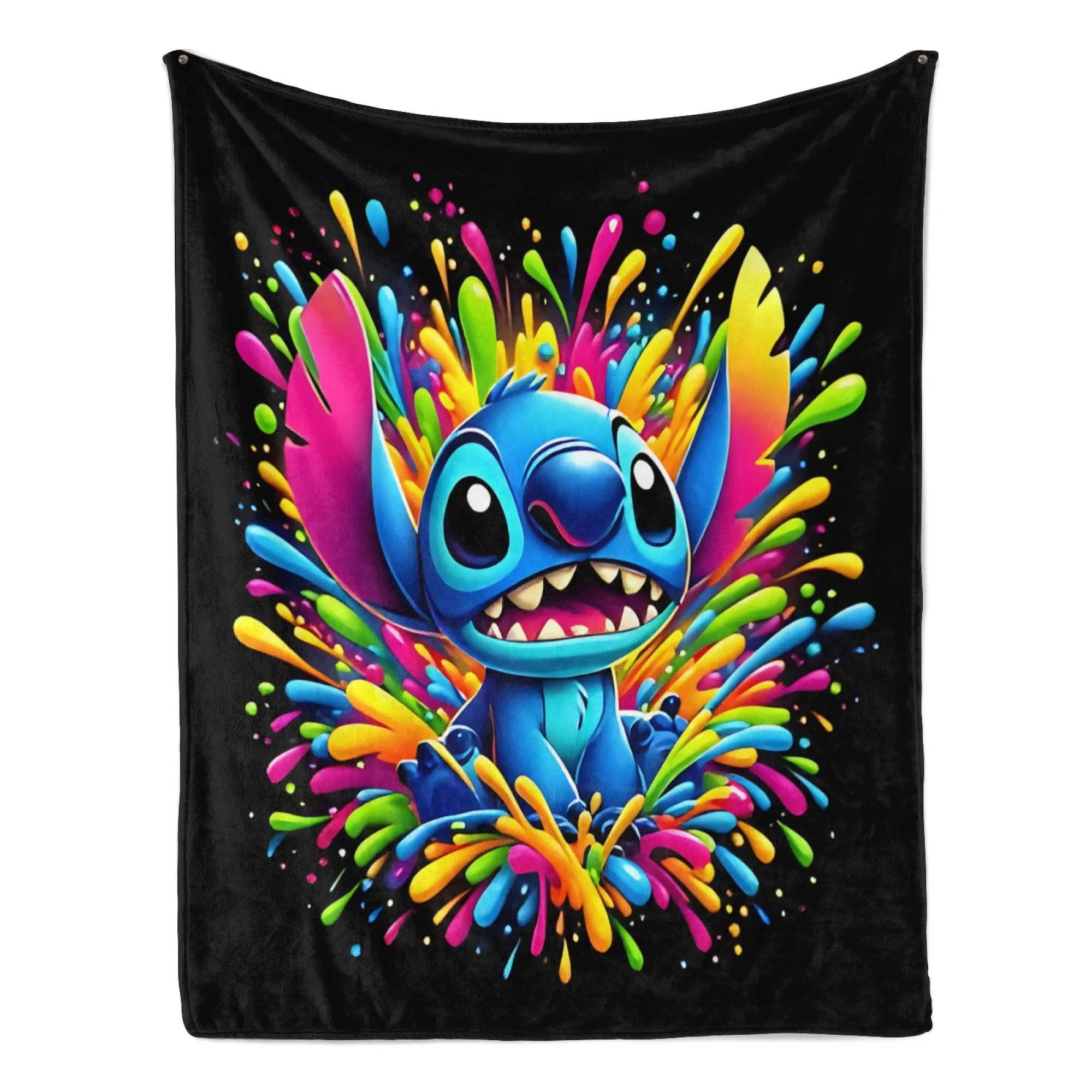 Disney Classic [2026 New] Stitch Color Splatter Throw Blanket Vibrant Paint Graphic Fleece Soft Blanket for Bed Couch Office Camping Holiday Gift