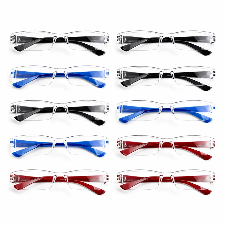 Unisex Half-Rimmed Reading Glasses (10 Packs with Pouch Pack), Spring Hinge, Round Shape, +1.0 to +4.0 Magnification for Close-Up Tasks, Polycarbonate, Unisex Wear Clear Lightweight
