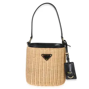 Pre-owned PRADA Straw/Raffia Shoulder Bags NY155696 Black Wicker Panier Bucket Bag