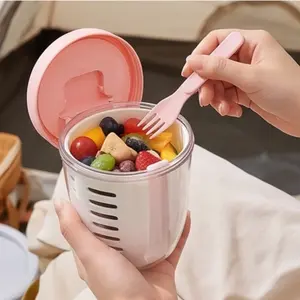 Portable Fruit Drainer Cup with Fork & Strainer | Leakproof Fruit Washing Container for School Office Travel | Aesthetic Snack Prep Box | TikTok Viral Fruit Storage Cup | Healthy Kitchen Gadget | Pink Berry Salad Cup