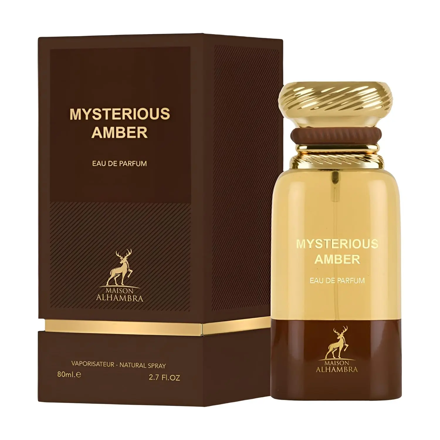 MAISON ALHAMBRA Mysterious Amber EDP - Unisex Vegan-Friendly Single Item, Long-Lasting Potent Smoky Woody Sweet Amber Blend Fragrance Scent Spray Perfumes, 2.7 oz/80 ml