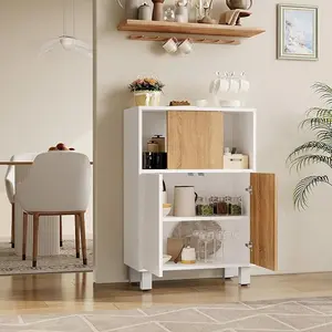 Kitchen Buffet Sideboard Cabinet with Storage, Wooden Bathroom Storage Cabinet with Adjustable Shelf & Sliding Barn Door, Coffee Bar Console Table for Dining Living Room Entryway Small Space