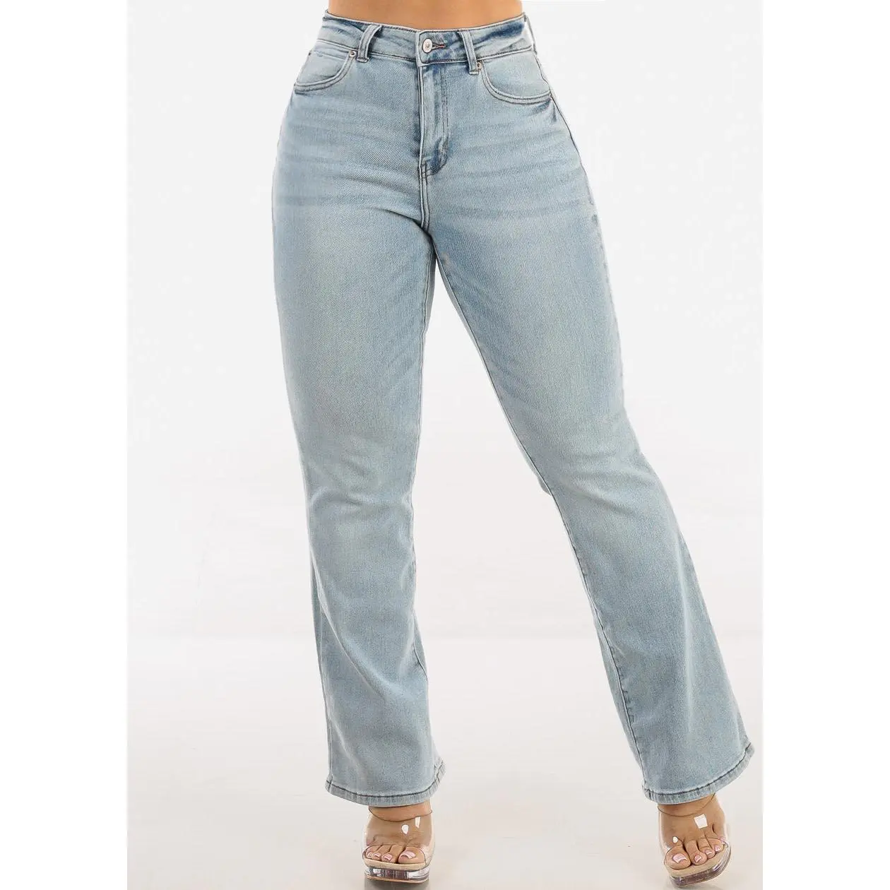Stretchy High Waisted Bootcut Jeans Light Wash