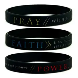 Faith Power Pray Bible Rubber Wristbands Silicone Bracelet Set, 3pcs Inspirational Religious Jewelry for Men & Women