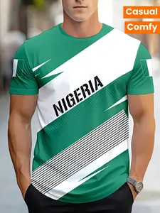 Men's Nigeria Football Jersey T-Shirt, and Colorblock Design, Breathable Polyester, Casual Short Sleeve Round Neck