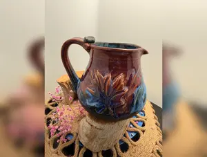 Handmade Stoneware Maple Leaf Pitcher, Coffee Creamer, 25 oz