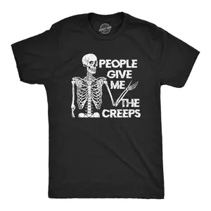 Mens People Give Me The Creeps Skeleton T Shirt Funny Halloween Scary Dead Introverted Joke Tee for Guys Mens Funny T Shirts Cool Vintage Fashion T-Shirt Gift Classic Menswear Halloween Apparel for Men Funny Black -