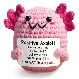 Handmade Crochet Axolotl Plush Emotional Support Stuffed Animal Cute Knit Salamander Toy Soft Cotton Yarn Anxiety Relief Companion Portable Desk Decor Birthday Gifts For Women Men Teacher Appreciation Presents Unique Home Decor Ornament Bag Charm Stress R