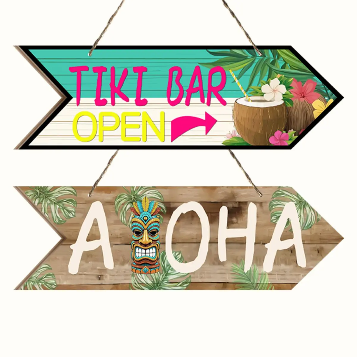 Tiki Bar Wooden Decoration Plaque, 2 Counts/set Hawaiian Party Decoration Plaque, Wall Decoration, Door Decoration, Outdoor Garden Decoration, Signs