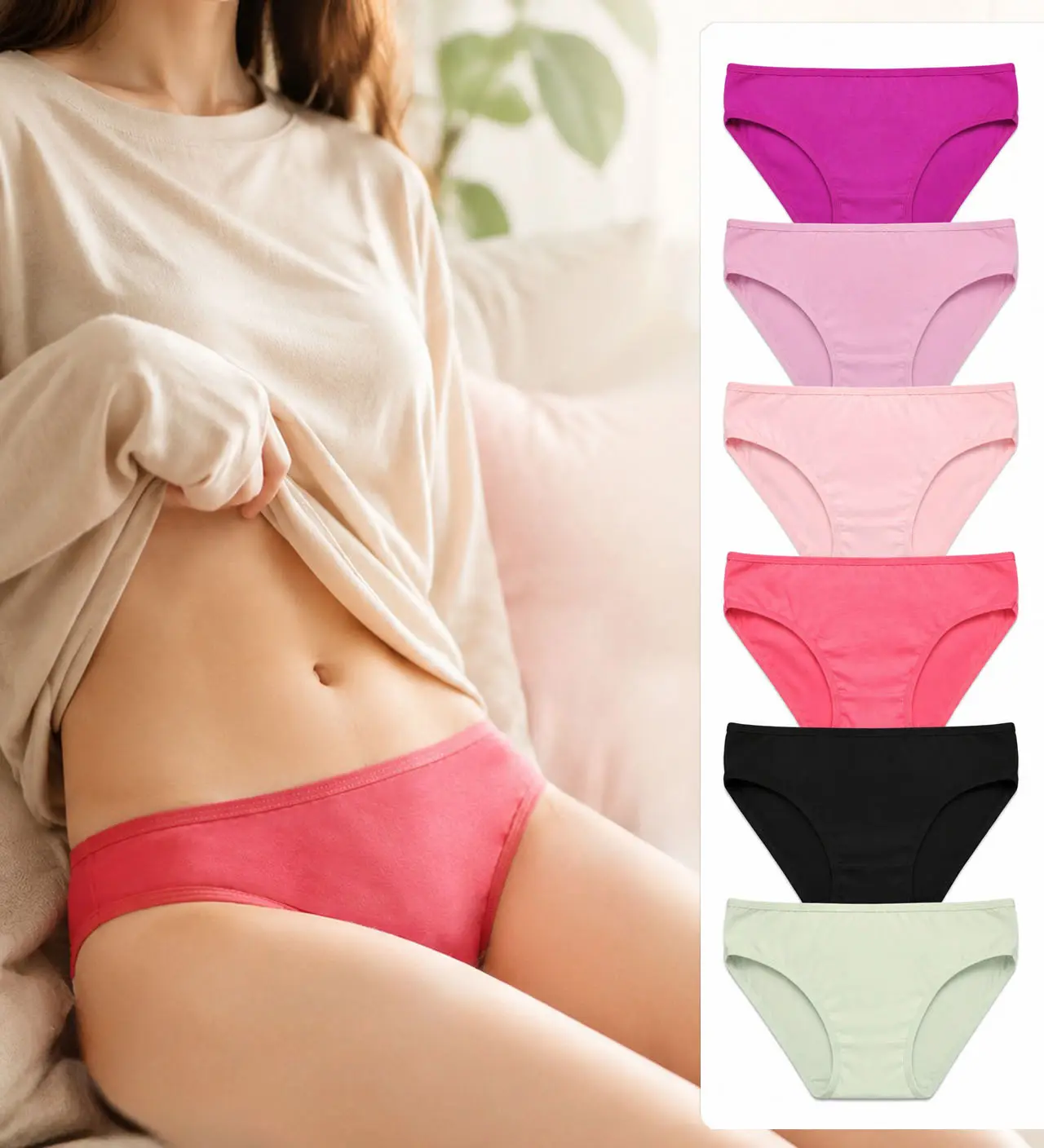 Women's Solid Color Low-Waisted Cotton Panty, Set of 6 Woman Durable Design Lady Panty, Minimalist Comfort Casual Panty, Long-Lasting Elastic Waistband, Season Daily Wear, Minimalist Comfort, Size L-XXXL, Sexy Bikini Underwear, Lightweight Durable Edges