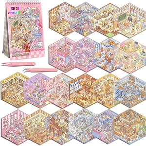 Miniature Scene Dly Sticker Book, 20 Sets DIY 3D Sticker Scene Sticker, Cute Cartoon Creative Sticker,  Make Your Own House Sticker for Scrapbooking & Journal Making