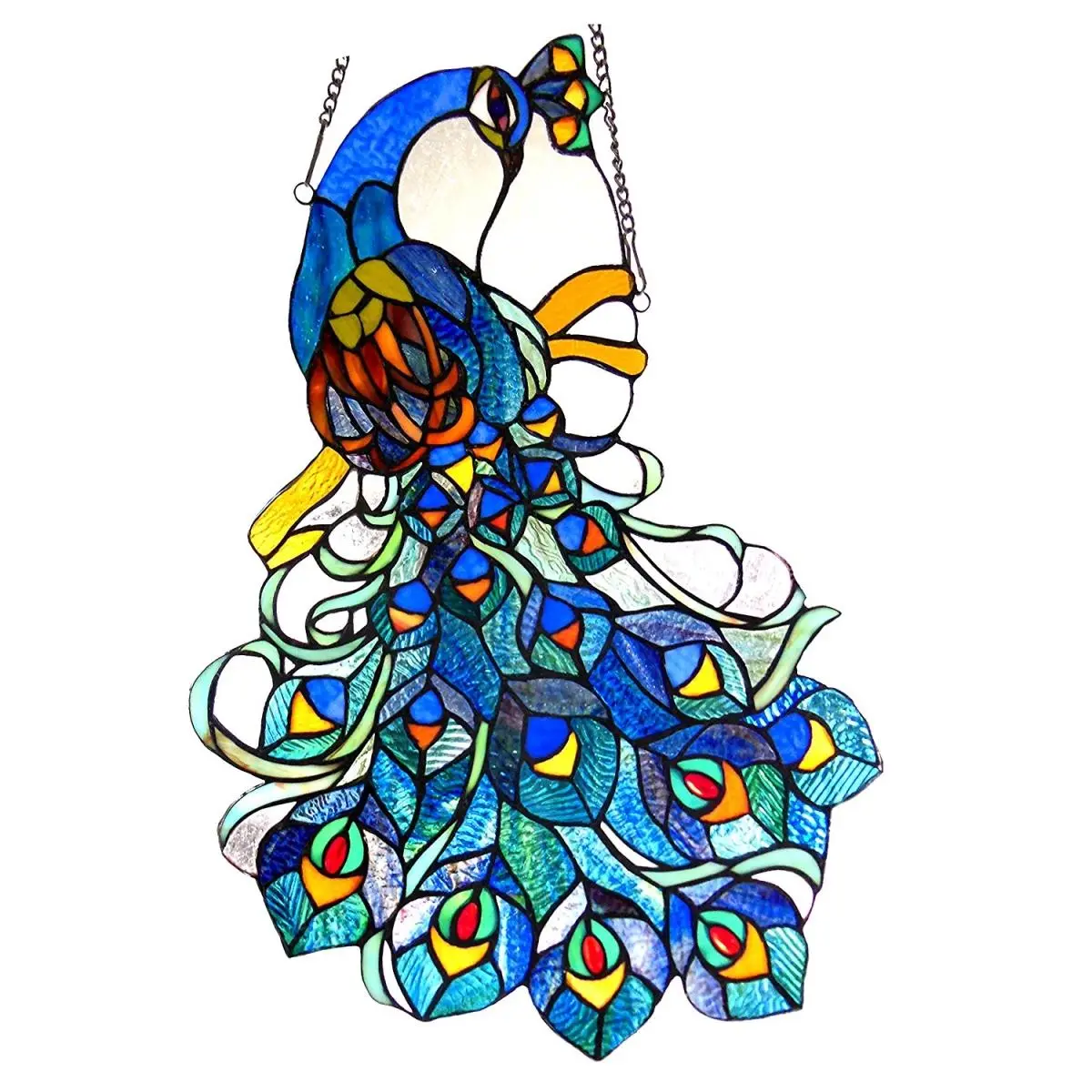Chloe Lighting CH1P670RP25-GPN Glory Tiffany-Glass Peacock Window Panel - 25 in.