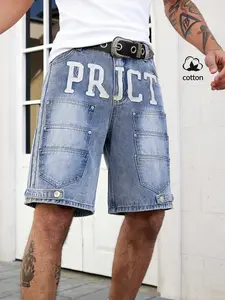 Multi-pocket denim shorts, denim cargo shorts, jeans—Y2K American street style embroidered vintage shorts for both men and women, casual letter embroidery design, perfect for summer fashion everyday wear, versatile casual style.