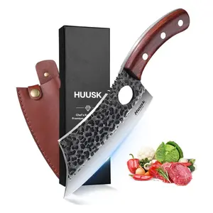 Huusk Hand-Forged Cutting Tool – Full Tang Blade with Sheath, Ideal for Meat & Food Preparation, Suitable for Kitchen, Outdoor Cooking, Camping & BBQ, Perfect Gift for Men and Women