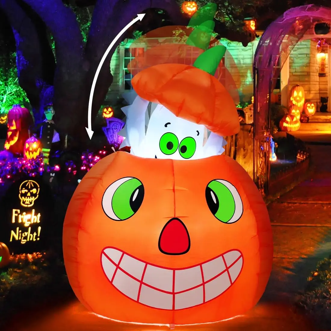 COMIN 5 FT Halloween Inflatables Animated Pumpkin Ghost Outdoor Decorations Blow Up Yard with Built-in LEDs for Indoor Party Garden Lawn Decorspooky season decor, spooky yard decor, halloween yard decor, halloween gift for him and her, 2026 gift