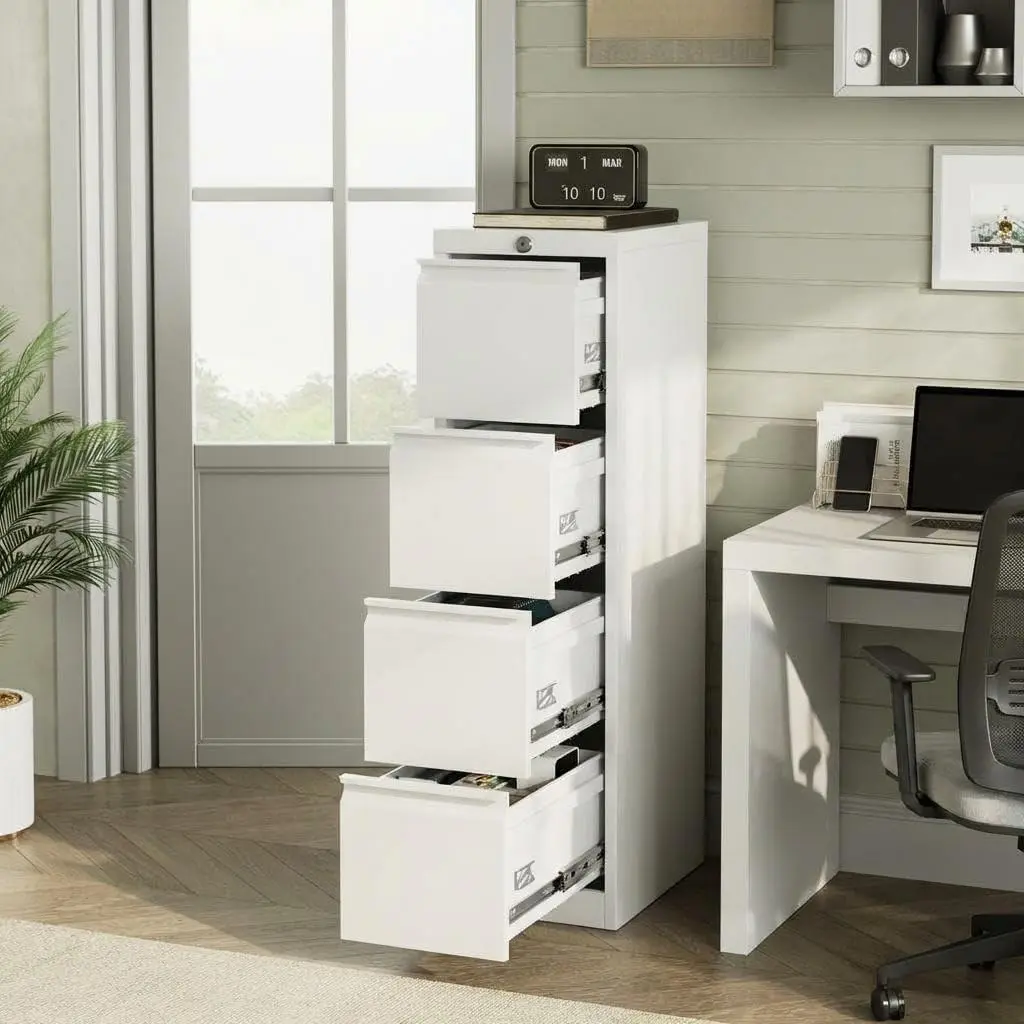 GAOMON Secure 4‑Drawer Vertical Metal Filing Cabinet, Lockable File Cabinet with Anti‑Tilt Mechanism, Holds Letter Legal A4 F4 Documents, 330 Lbs Capacity for Home & Office
