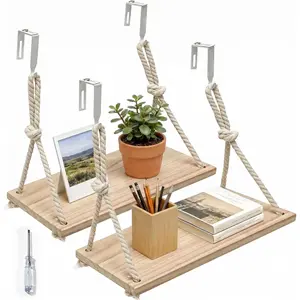2-Pack Hanging Cubicle Wall Shelf with Adjustable Rope Hooks, Office Decor Desk Accessories Organizer Storage for Workspaces