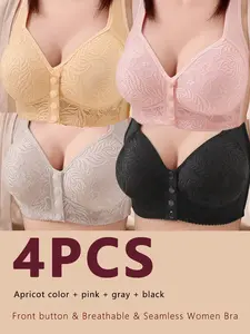 Women's Plus Size Lace Bra Set, Comfortable Breathable Front Closure, Anti-Sagging Push-Up Bras, 3-Pack Maternity Underwear