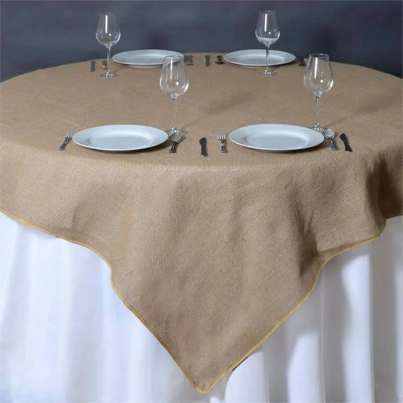 72"x72" Natural Rustic Solid Burlap Jute Table Overlay - Farmhouse Events, Banquet, Wedding Party Household Kitchen Linen for All Seasons