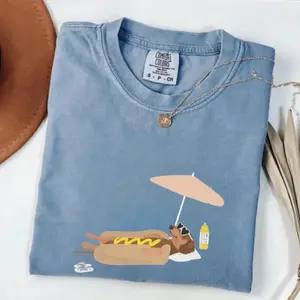 Comfort Colors Funny Summer Hot Dog Tee, Wiener Dog Tee, Funny Sausage Dog Graphic T-Shirt, Striped Shirt Dog Lover Gift, Dachshund Shirt - Printfamily