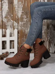 Women's Combat Boots with Laces, Stylish Preppy Letter Decor, Trendy Daily Wear Shoes, Fashionable College Style Footwear