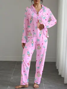 【Christmas】Women's Christmas Pajama Set, Loungewear, Casual Fitted Long Sleeve Top & Elastic Pants, All-Over Print, Fall Winter Sleepwear