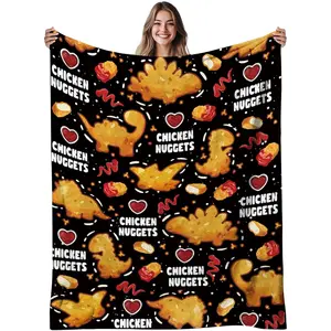 Chicken Nuggets Blanket, Funny Food Blanket for Kids Adults, Cozy Chicken Nugget Themed Gift for Boys, Girls, and Food Lovers, Soft Flannel Blanket Gifts for Chritsmas Thanksgiving 50x60in, soft casual warm blanket