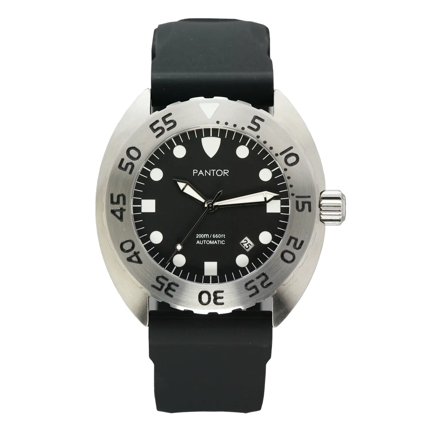PANTOR Nautilus Dive Watch - 200m Automatic Watches for Men with Rubber Strap_45mm mens diver watches (Steel)