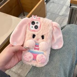 Cute Rabbit Design Plush Phone Case, Cartoon Rabbit Pattern Phone Protective Cover, Phone Accessories Compatible with iPhone 16 15 14 13 12 11 Plus/Pro/Pro Max
