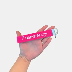 I Want to Cry Keychain Wristlet - 6" Long, 1" Wide, 100% Cotton, Bow Print, Matching Keychain Hardware, Humorous Design for Keys and Accessories keychain