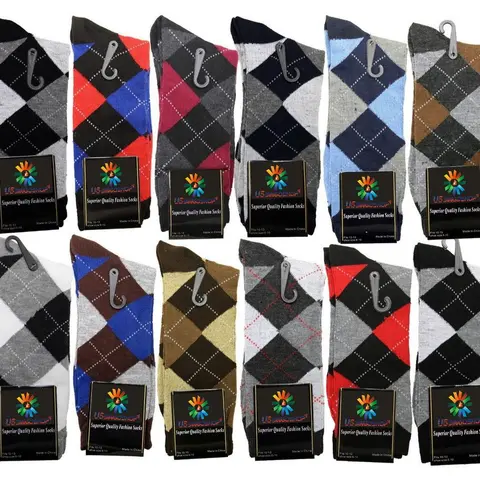 USBingoshop 12 Pack Men's Mens Cotton Dress Socks Argyle Striped Solid Ribbed Black Mid Calf Crew Socks Superior Quality Fashion Wedding Business Cotton Crew Socks Menswear Casual Elegant Fancy Aesthetic Stylish Formal Tropical