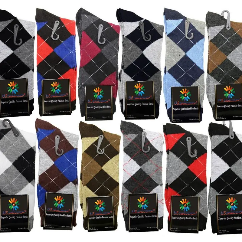 USBingoshop 12 Pack Men's Mens Cotton Dress Socks Argyle Striped Solid Ribbed Black Mid Calf Crew Socks Superior Quality Fashion Wedding Business Cotton Crew Socks Menswear Casual Elegant Fancy Aesthetic Stylish Formal Tropical