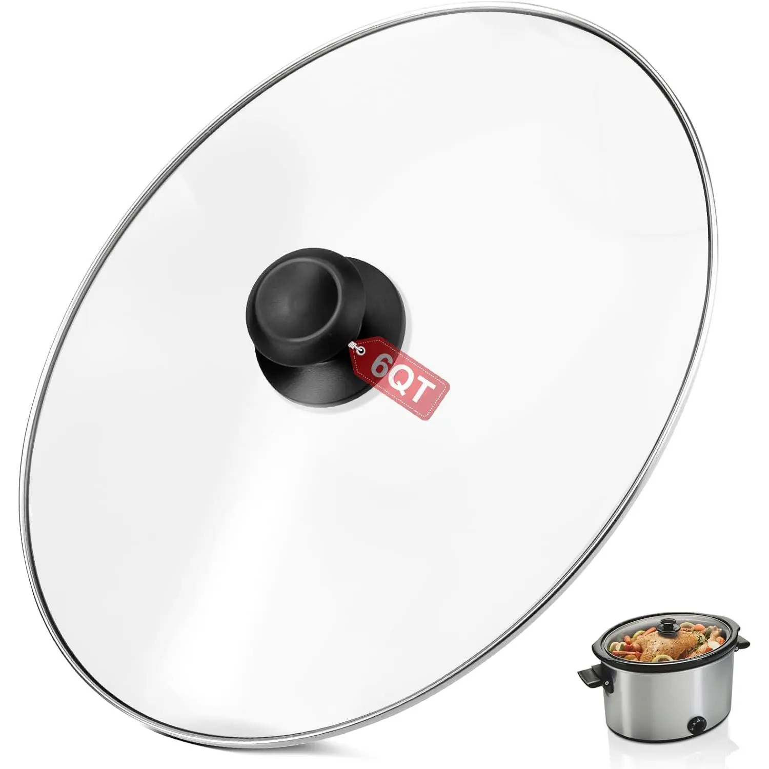 Oval Glass Crock Pot Lid 6 Quart Replacement for Hamilton Beach Slow Cooker 6 qt, Hamilton Beach Programmable Slow Cooker Replacement Parts Compatible with Hamilton Beach Crock Pot 33665G, 1